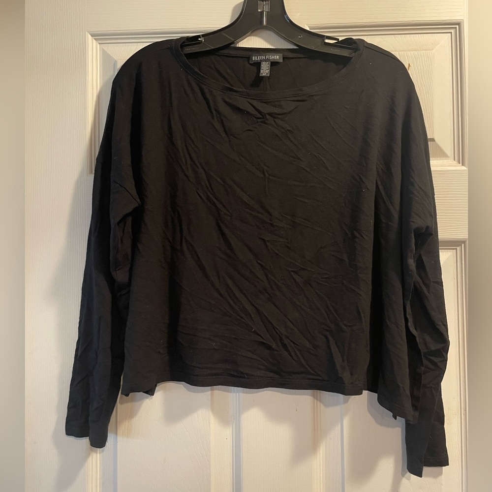Eileen Fisher Black Long Sleeve Relaxed Crop Tee